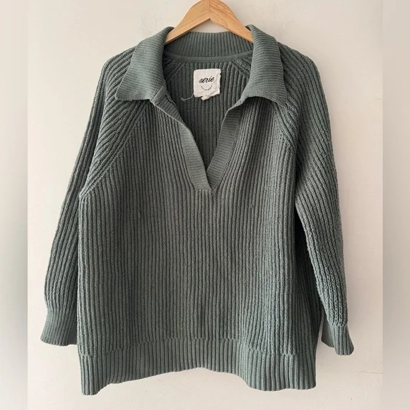 Aerie Sugar Rush Chenille Sweater Royal Palm Green - Picture 2 of 6